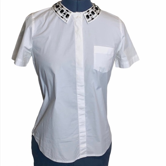 J. Crew Tops - J Crew White Shirt with Rhinestone Collar